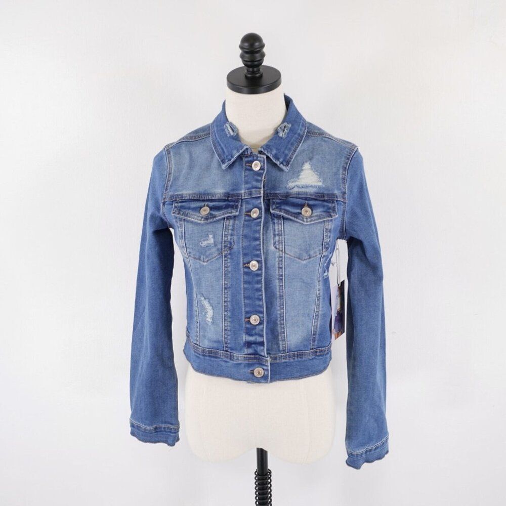 NEW Wax Jean Collection Jacket Button Front Blue Denim Long Sleeve Small
